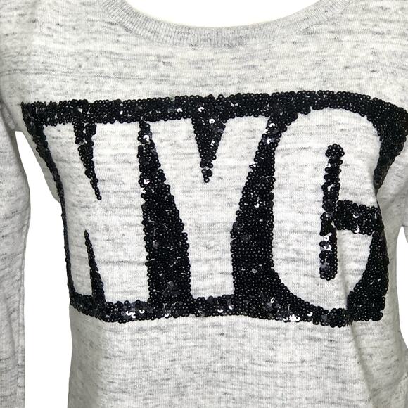 Express Gray Heather Soft Cotton Sweater Black Sequin NYC - Picture 2 of 6
